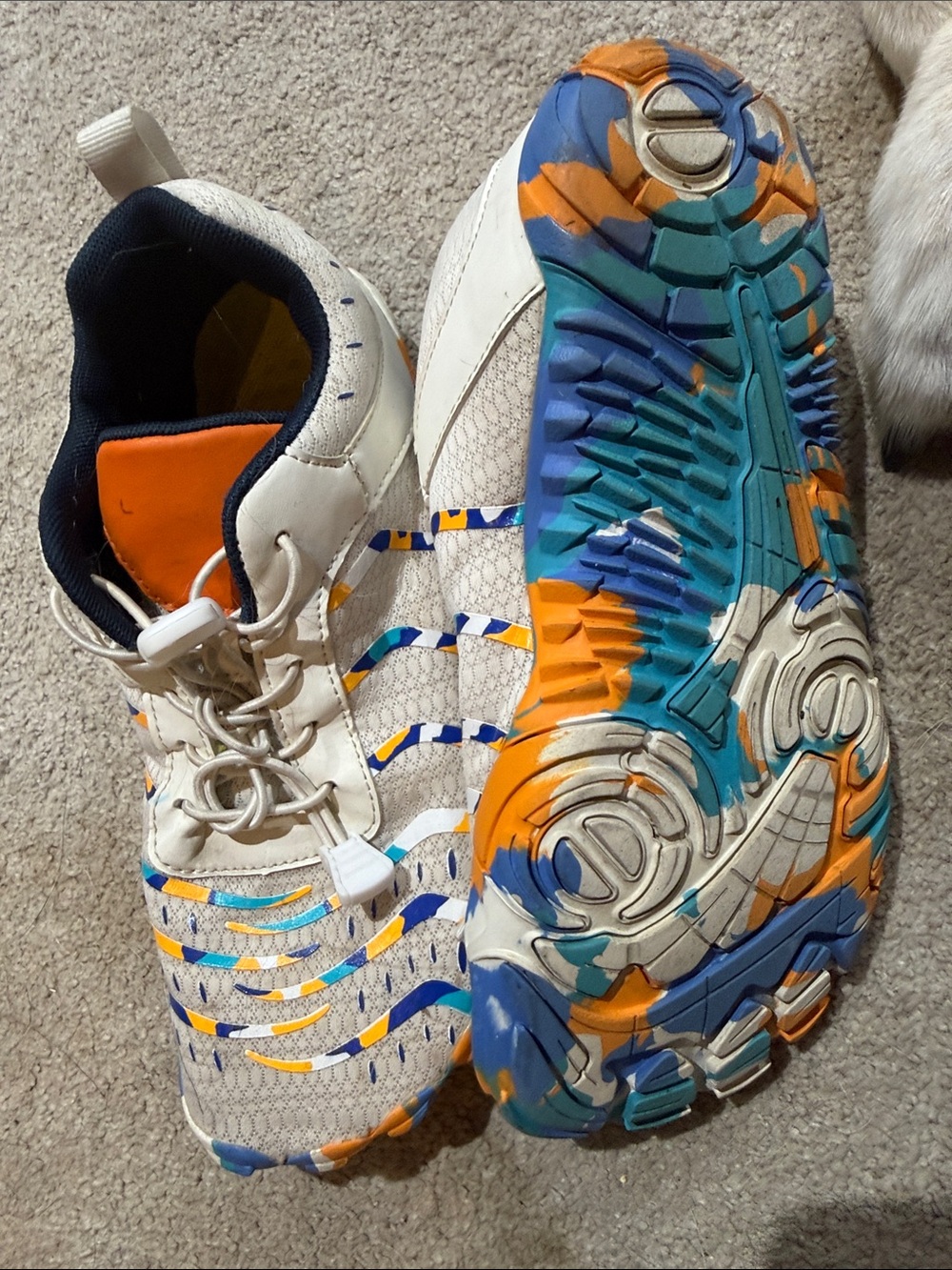 Kids White Sneakers with Orange & Blue Accents - Easy Pull Closure